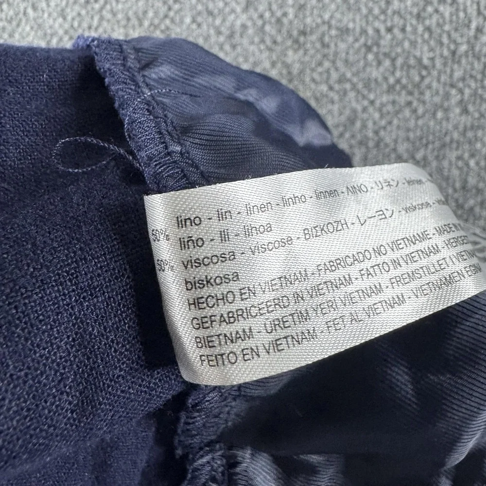 ZARA Sweatpants Womens XL Blue Linen Wide Leg Relaxed Elastic Drawstring